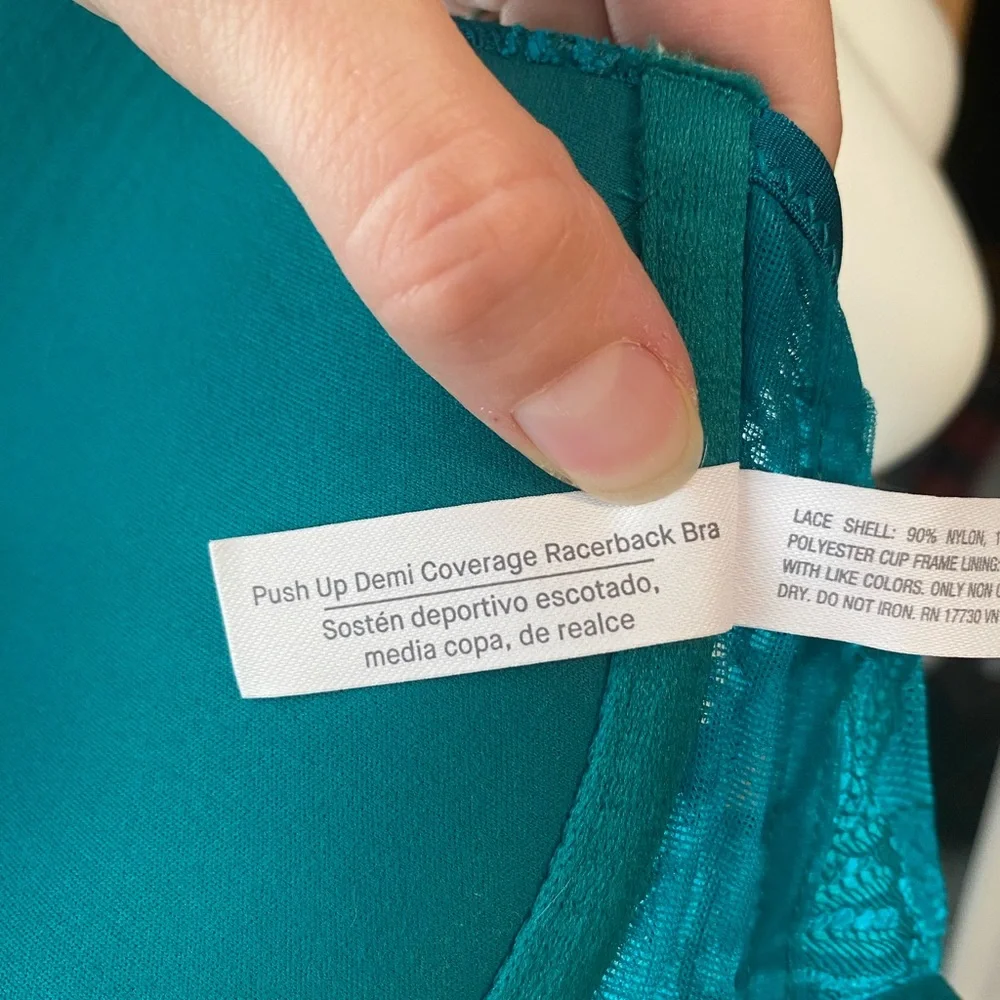 Auden Teal Lace Push Up Racerback Underwire Bra 34DD - Picture 5 of 5